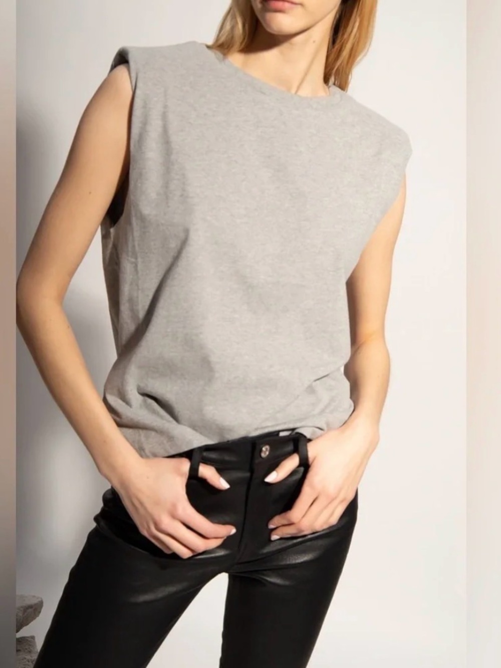 ALL SAINTS  Coni Light Gray tank with shoulder pads NEW never worn
